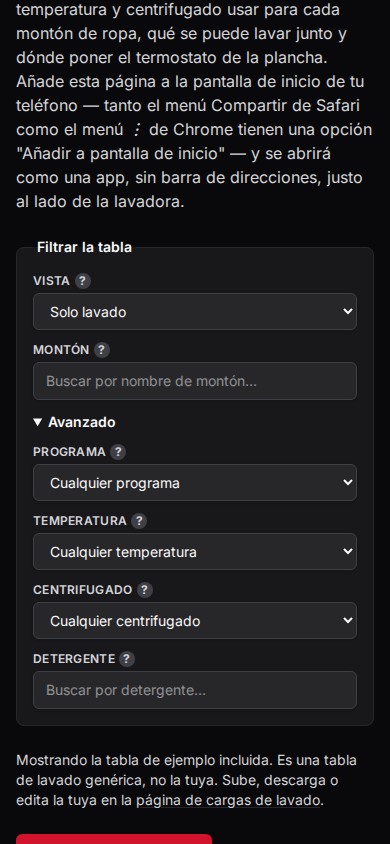 Los filtros Advanced abiertos, con solo lavado seleccionado