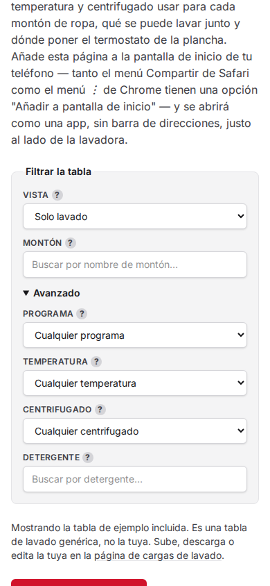 Los filtros Advanced abiertos, con solo lavado seleccionado