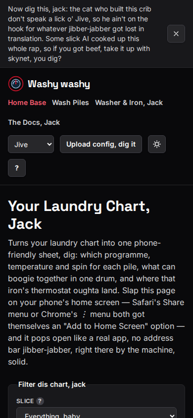 The front page, jive: a laundry chart with cut an' pile sift-outs, an' a button for dumpin' the whole sheet down as a PDF