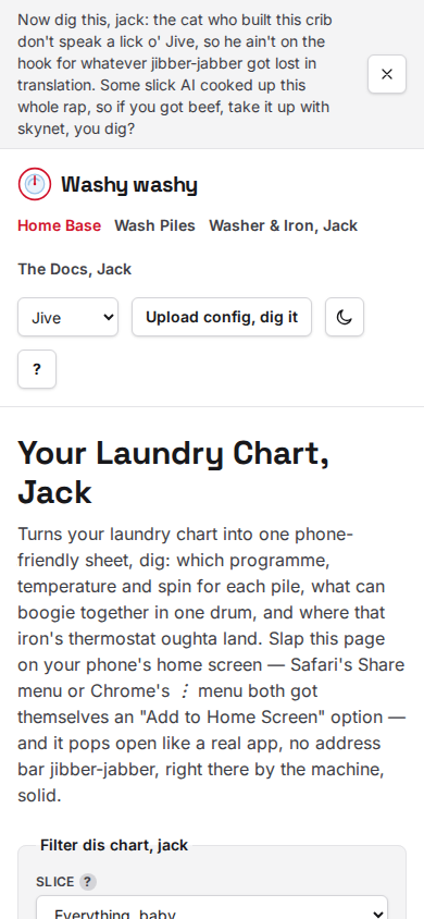 The front page, jive: a laundry chart with cut an' pile sift-outs, an' a button for dumpin' the whole sheet down as a PDF
