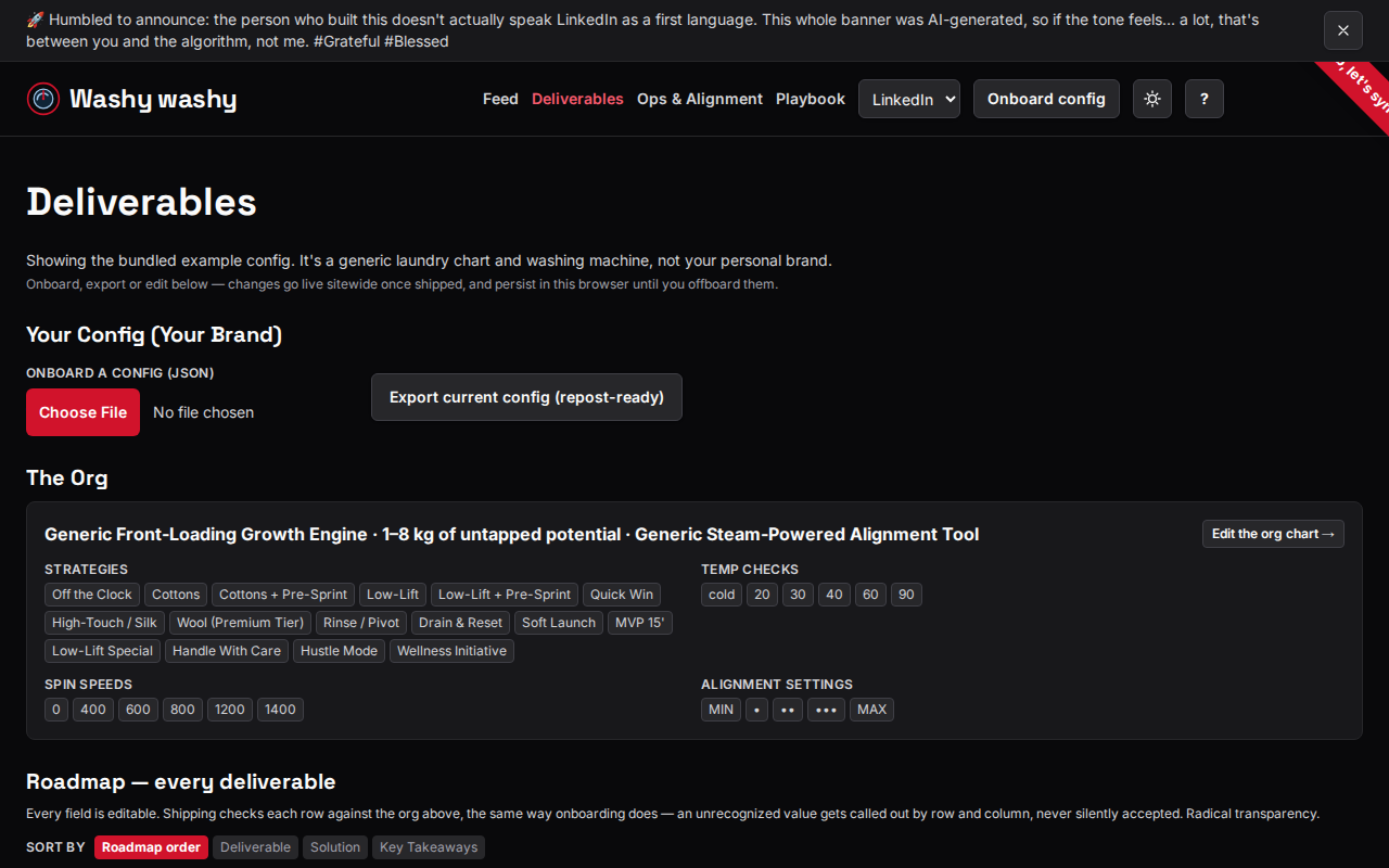 The config page: read-only machine summary, upload/download controls, and every pile as an editable card