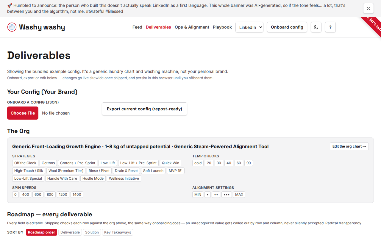 The config page: read-only machine summary, upload/download controls, and every pile as an editable card