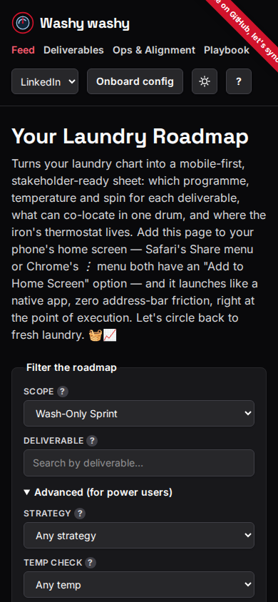 The Advanced filters open, with washing-only selected