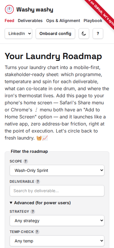 The Advanced filters open, with washing-only selected
