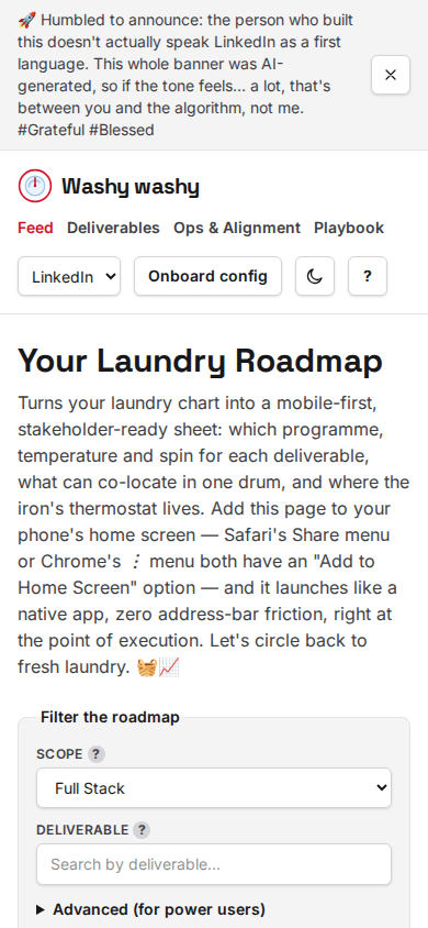 The front page: a laundry chart with cut and pile filters, and a button to download the whole sheet as a PDF