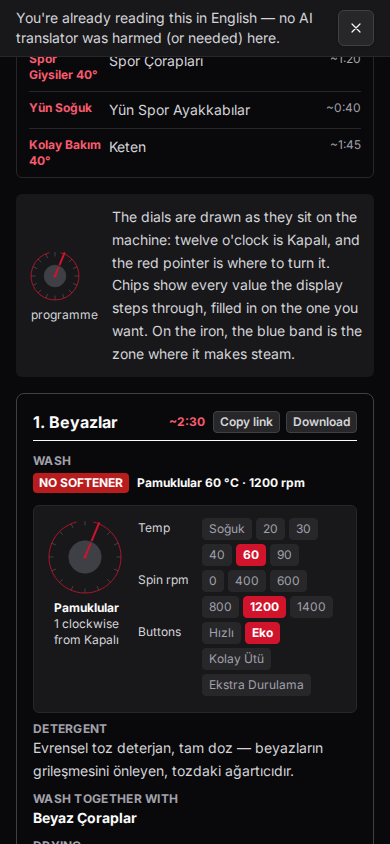 Tek bir kartın kendi Download ve Copy link düğmeleri